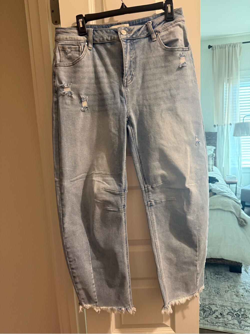 RISEN Light Wash Distressed Barrel Jeans